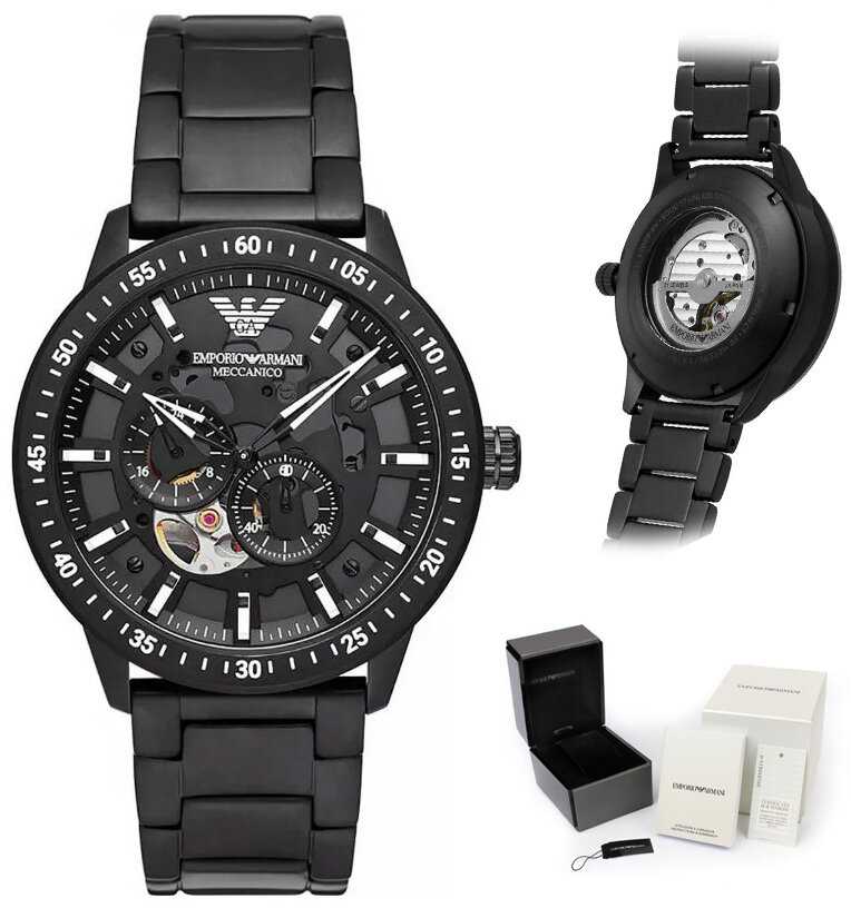  Shop Authentic Emporio Armani Meccanico Automatic Black Dial Black Steel Strap Watch For Men - AR60054 - Luxxuri