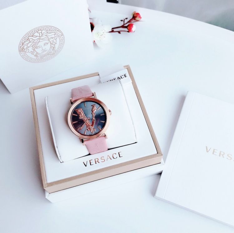  Shop Authentic Versace Virtus Quartz Grey Dial Pink Leather Strap Watch for Women - VEHC00319 - Luxxuri