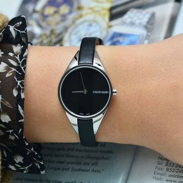  Shop Authentic Calvin Klein Rebel Black Dial Black Leather Strap Watch for Women - K8P236C1 - Luxxuri