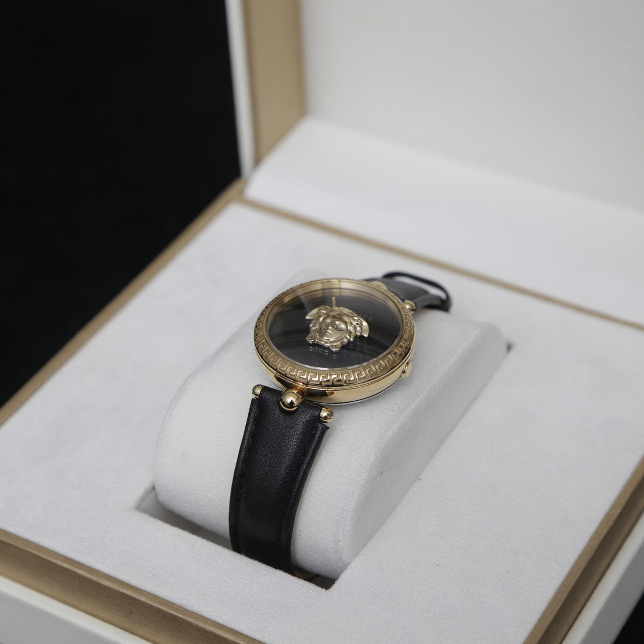  Shop Authentic Versace Palazzo Empire Black Dial Black Leather Strap Watch for Women - VCO020017 - Luxxuri