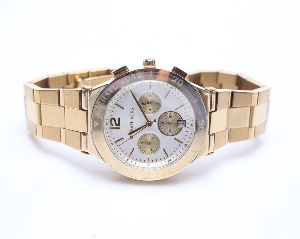  Shop Authentic Michael Kors Wyatt Chronograph White Dial Gold Steel Strap Watch For Women - MK5933 - Luxxuri