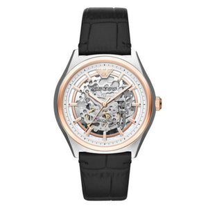  Shop Authentic Emporio Armani Zeta Skeleton Automatic Silver Dial Black Leather Strap Watch For Men - AR60018 - Luxxuri