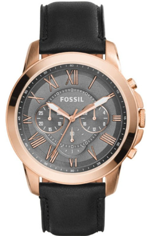  Shop Authentic Fossil Grant Chronograph Grey Dial Black Leather Strap Watch for Men - FS5085 - Luxxuri