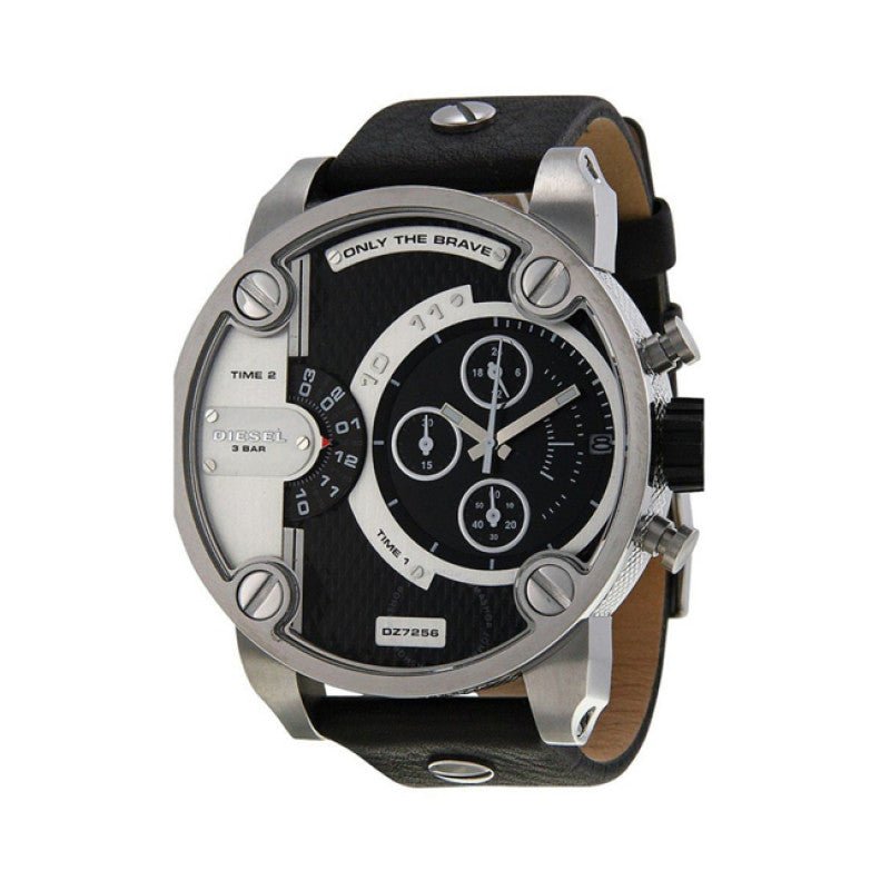  Shop Authentic Diesel Little Daddy Black Dial Black Leather Strap Watch For Men - DZ7256 - Luxxuri