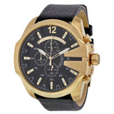  Shop Authentic Diesel Mega Chief Gold & Black Dial Black Leather Strap Watch For Men - DZ4344 - Luxxuri