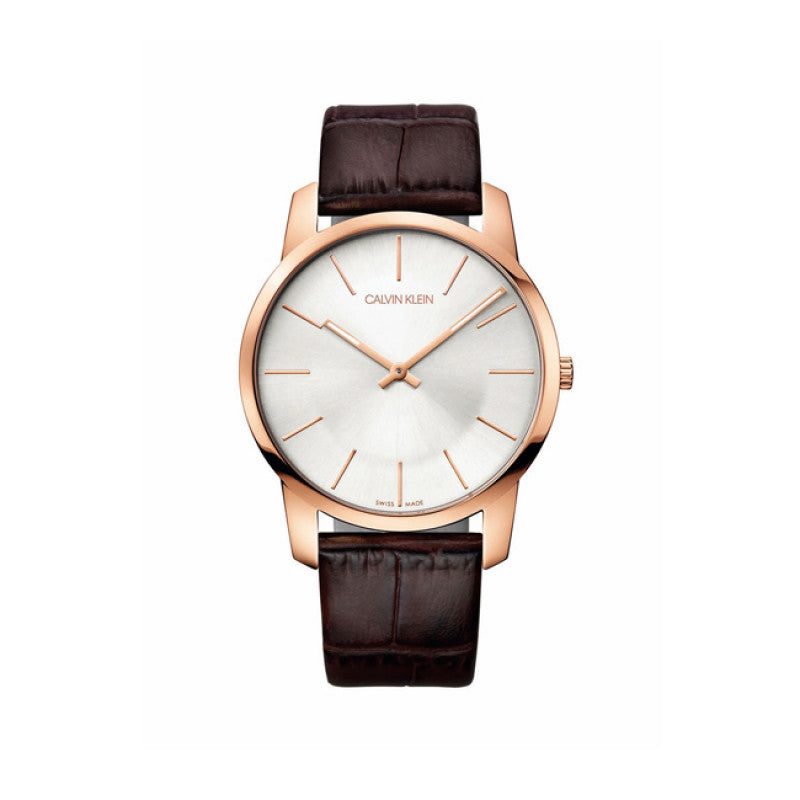  Shop Authentic Calvin Klein City White Dial Brown Leather Strap Watch for Men - K2G21629 - Luxxuri