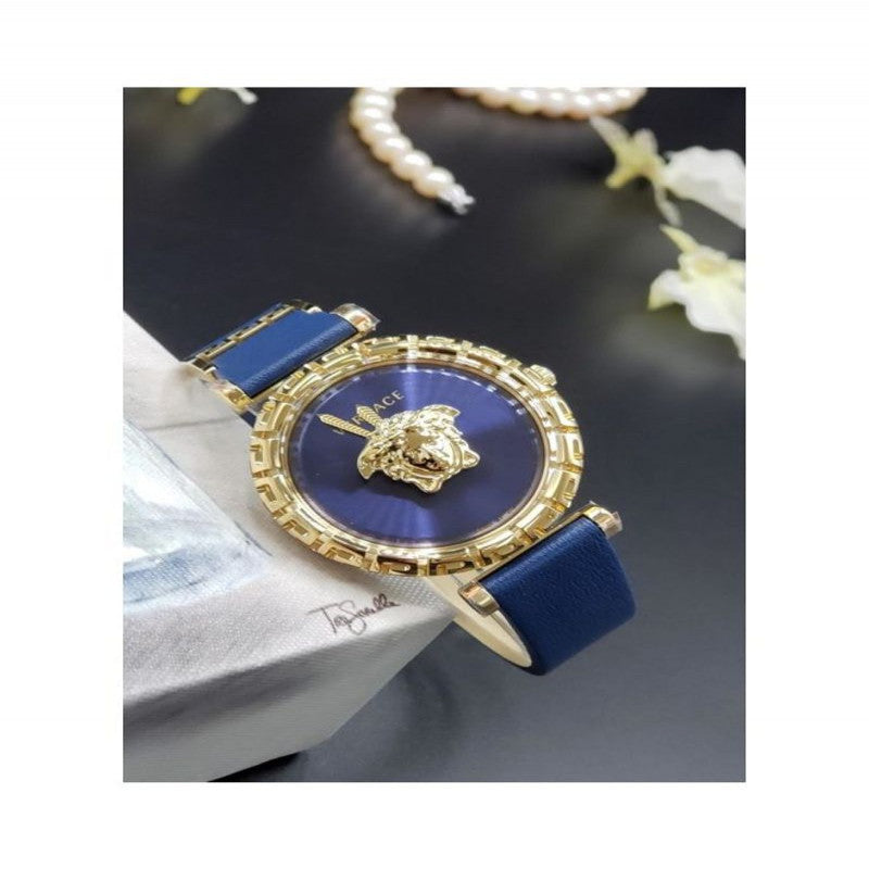  Shop Authentic Versace Palazzo Empire Greca Quartz Blue Dial Blue Leather Strap Watch for Women - VEDV00219 - Luxxuri