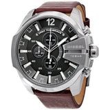  Shop Authentic Diesel Mega Chief Black & Silver Round Dial Brown Leather Strap Watch For Men - DZ4290 - Luxxuri