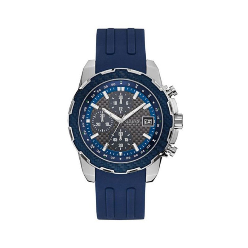 Guess Octane Chronograph Black Dial Blue Rubber Strap Watch For Men - W1047G2