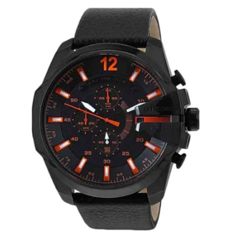  Shop Authentic Diesel Mega Chief Chronograph Black Dial Black Leather Strap Watch For Men - DZ4291 - Luxxuri