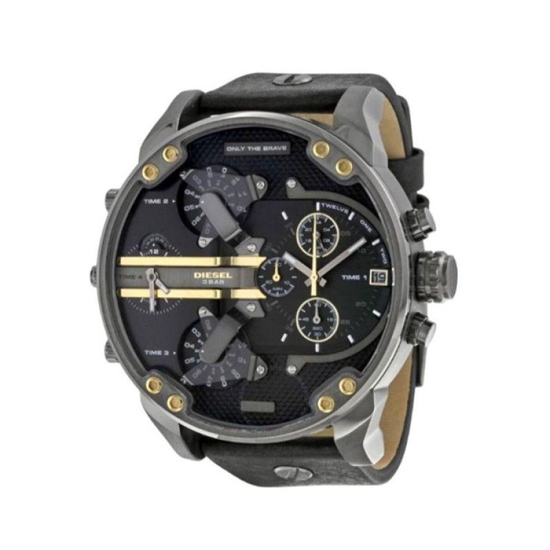 Diesel Mr Daddy 2.0 Black Dial Black Leather Strap Watch For Men - DZ7348