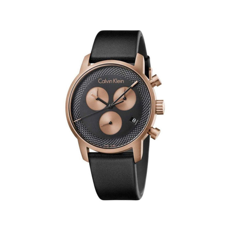  Shop Authentic Calvin Klein City Chronograph Black Dial Black Leather Strap Watch for Men - K2G17TC1 - Luxxuri