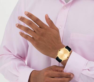  Shop Authentic Movado Sapphire Gold Dial Black Leather Strap Watch For Men - 606883 - Luxxuri