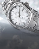  Shop Authentic Tag Heuer Link Quartz Diamonds Mother of Pearl Dial Silver Steel Strap Watch for Women - WBC1316.BA0600 - Luxxuri