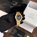  Shop Authentic Versace Greca Chronograph Black Dial Gold Steel Strap Watch For Men - VEZ900421 - Luxxuri