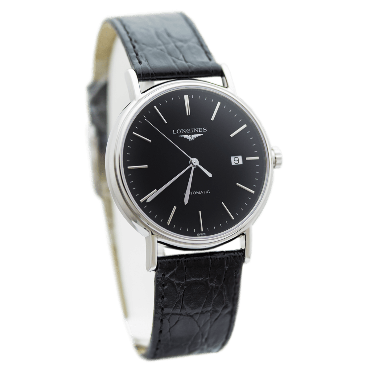  Shop Authentic Longines Presence 38.5mm Automatic Black Dial Black Leather Strap Watch for Men - L4.921.4.52.2 - Luxxuri