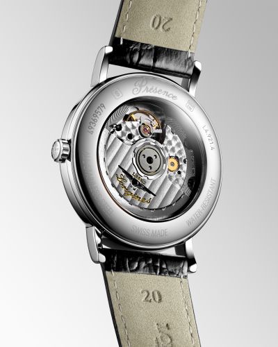  Shop Authentic Longines Presence 38.5mm Automatic Black Dial Black Leather Strap Watch for Men - L4.921.4.52.2 - Luxxuri