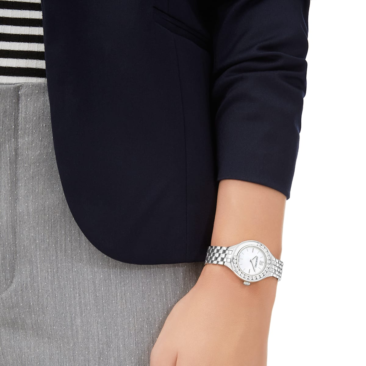  Shop Authentic Swarovski Lovely Crystals Mini White Dial Silver Steel Strap Watch for Women - 5242901 - Luxxuri