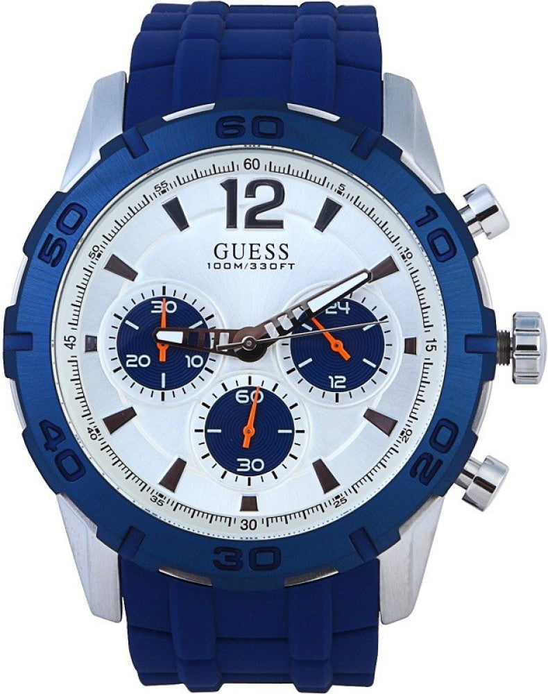  Shop Authentic Guess Caliber Chronograph White Dial Blue Rubber Strap Watch for Men - W0864G6 - Luxxuri