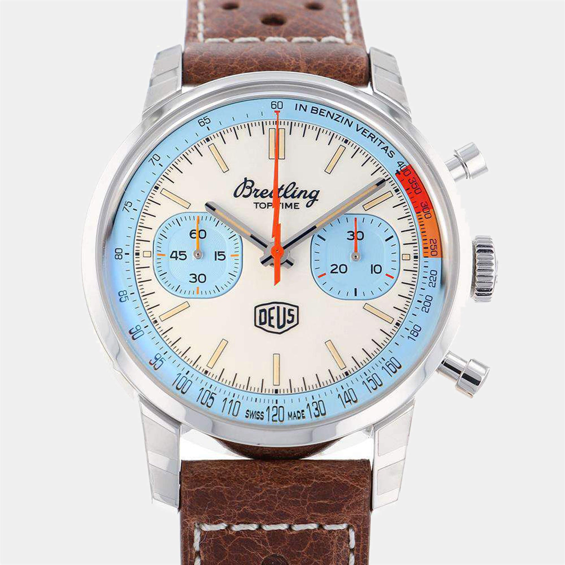  Shop Authentic Breitling Top Time Deus Limited Edition White Dial Brown Leather Strap Watch for Men - A233112A1A1X1 - Luxxuri