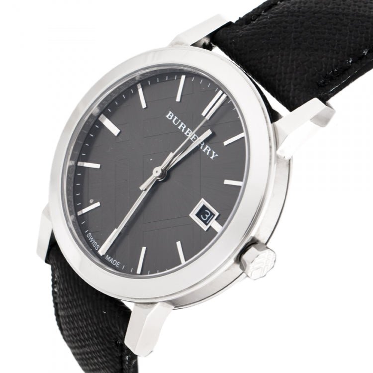  Shop Authentic Burberry The City Grey Dial Black Leather Strap Watch for Men - BU9030 - Luxxuri