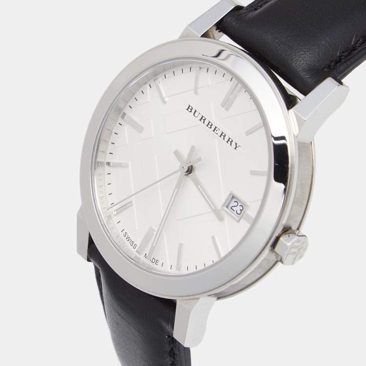  Shop Authentic Burberry The City White Dial Black Leather Strap Watch for Men - BU9008 - Luxxuri