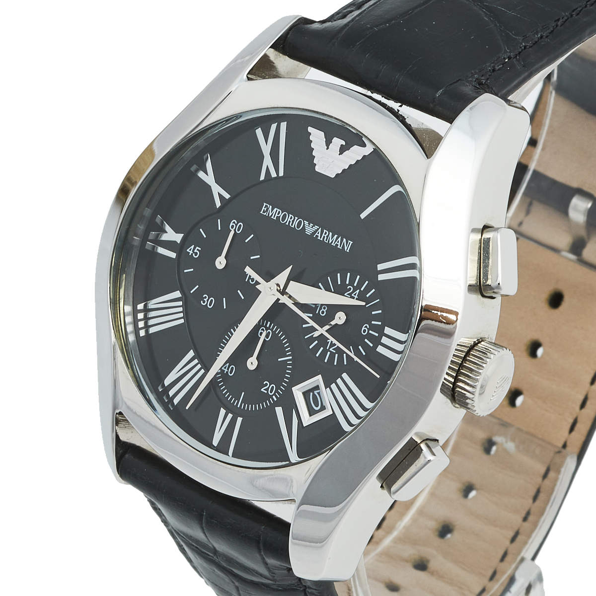  Shop Authentic Emporio Armani Valente Chronograph Black Dial Black Leather Strap Watch For Men - AR1633 - Luxxuri