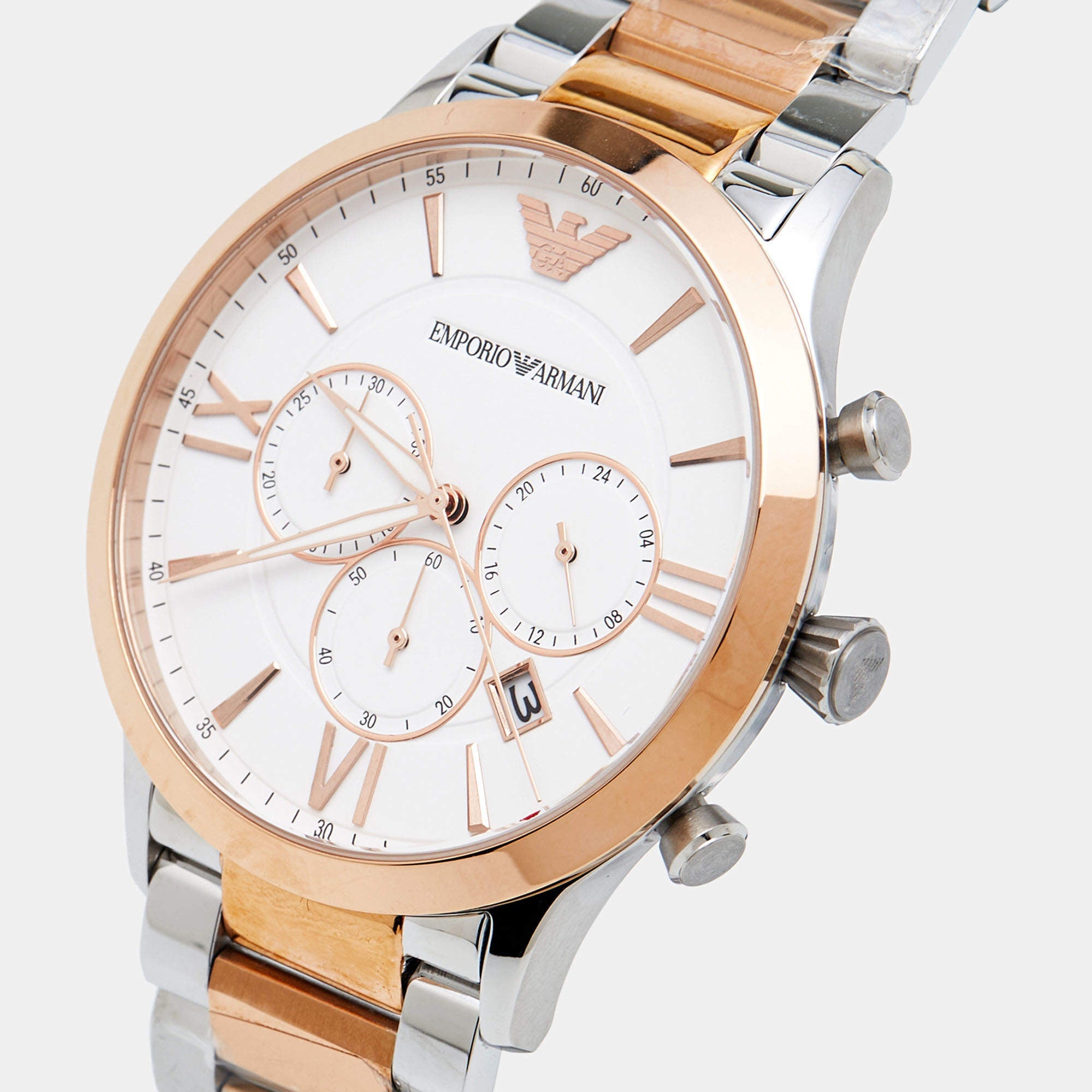 Emporio Armani Giovanni Chronograph Quartz White Dial Two Tone Steel Strap Watch For Men - AR11209