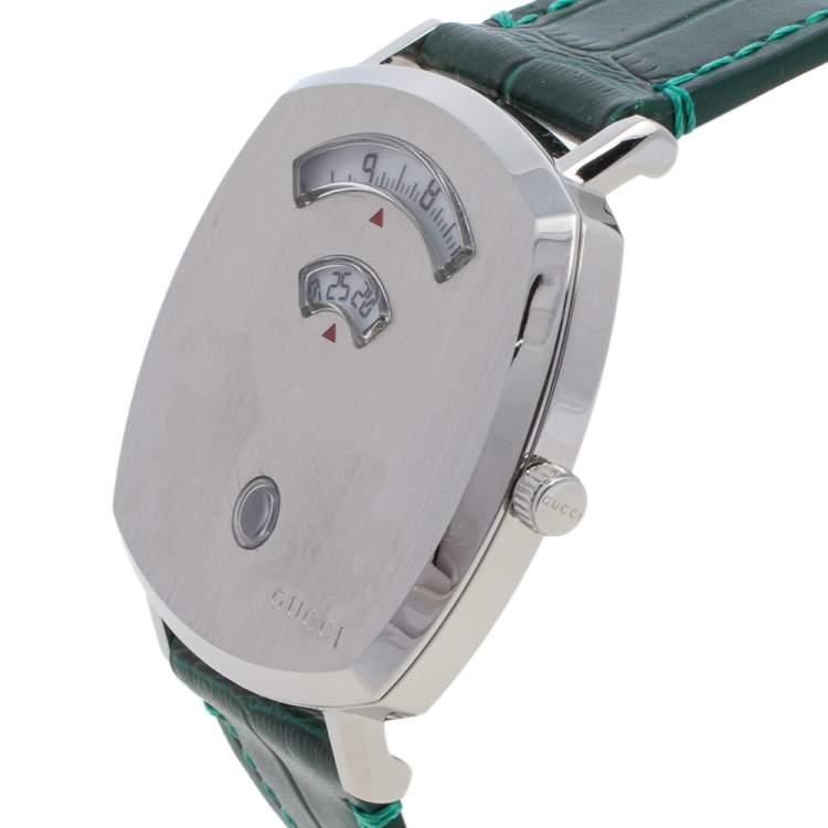  Shop Authentic Gucci Grip Quartz Silver Dial Green Leather Strap Watch For Women - YA157414 - Luxxuri