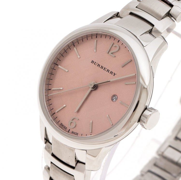  Shop Authentic Burberry The Classic Pink Dial Silver Steel Strap Watch for Women - BU10111 - Luxxuri