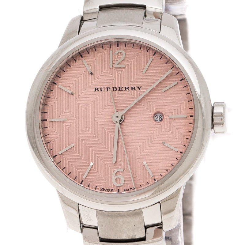  Shop Authentic Burberry The Classic Pink Dial Silver Steel Strap Watch for Women - BU10111 - Luxxuri