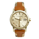  Shop Authentic Burberry The City Gold Dial Brown Leather Strap Watch for Women - BU9133 - Luxxuri
