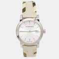  Shop Authentic Burberry The City White Dial Beige Leather Strap Watch for Women - BU9132 - Luxxuri