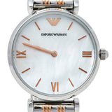  Shop Authentic Emporio Armani Gianni T-Bar Mother of Pearl Dial Two Tone Steel Strap Watch For Women - AR1987 - Luxxuri