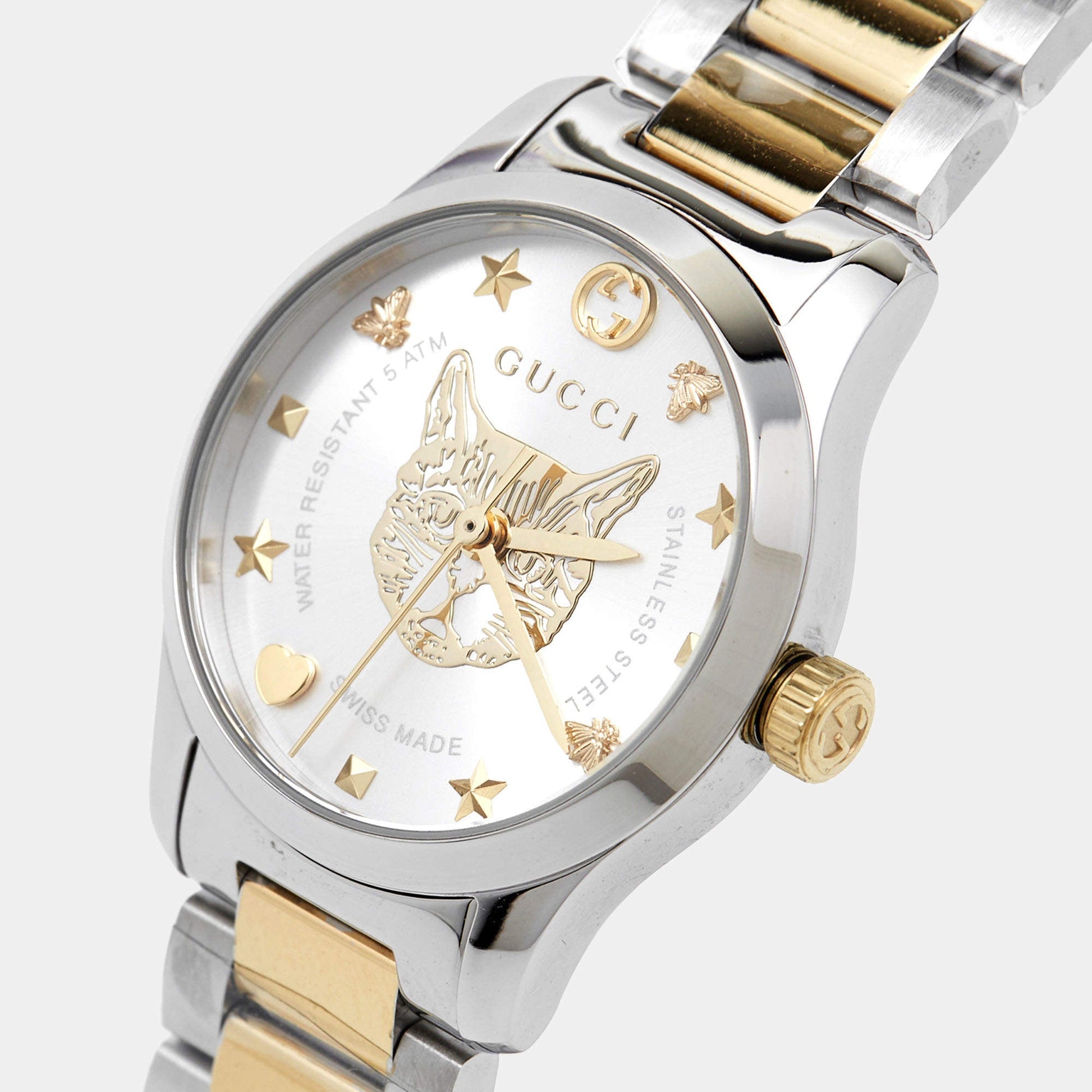  Shop Authentic Gucci G Timeless Quartz Silver Dial Two Tone Steel Strap Watch For Women - YA126596 - Luxxuri