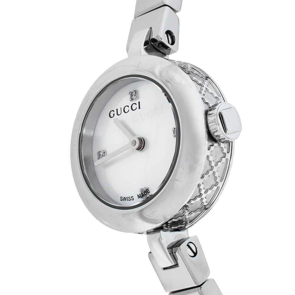  Shop Authentic Gucci Diamantissima Quartz Diamonds White Dial Silver Steel Strap Watch For Women - YA141503 - Luxxuri
