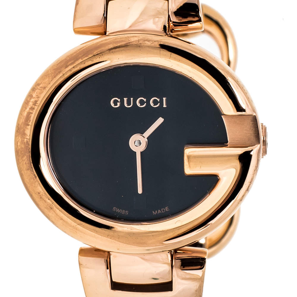  Shop Authentic Gucci Guccissima Collection Quartz Black Dial Rose Gold Steel Strap Watch For Women - YA134509 - Luxxuri