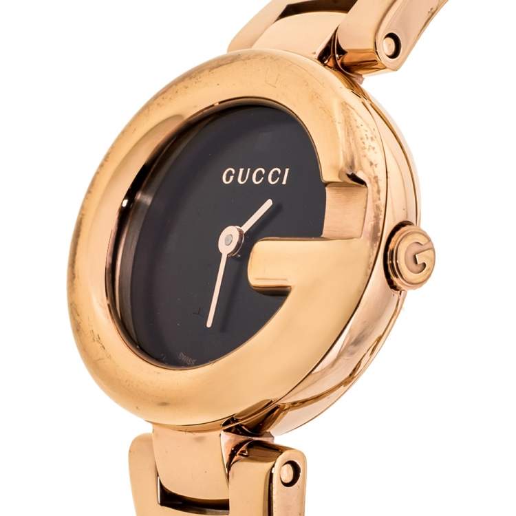  Shop Authentic Gucci Guccissima Collection Quartz Black Dial Rose Gold Steel Strap Watch For Women - YA134509 - Luxxuri