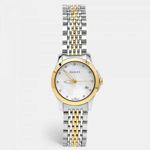  Shop Authentic Gucci G Timeless Diamonds Mother of Pearl Dial Two Tone Steel Strap Watch For Women - YA126413 - Luxxuri