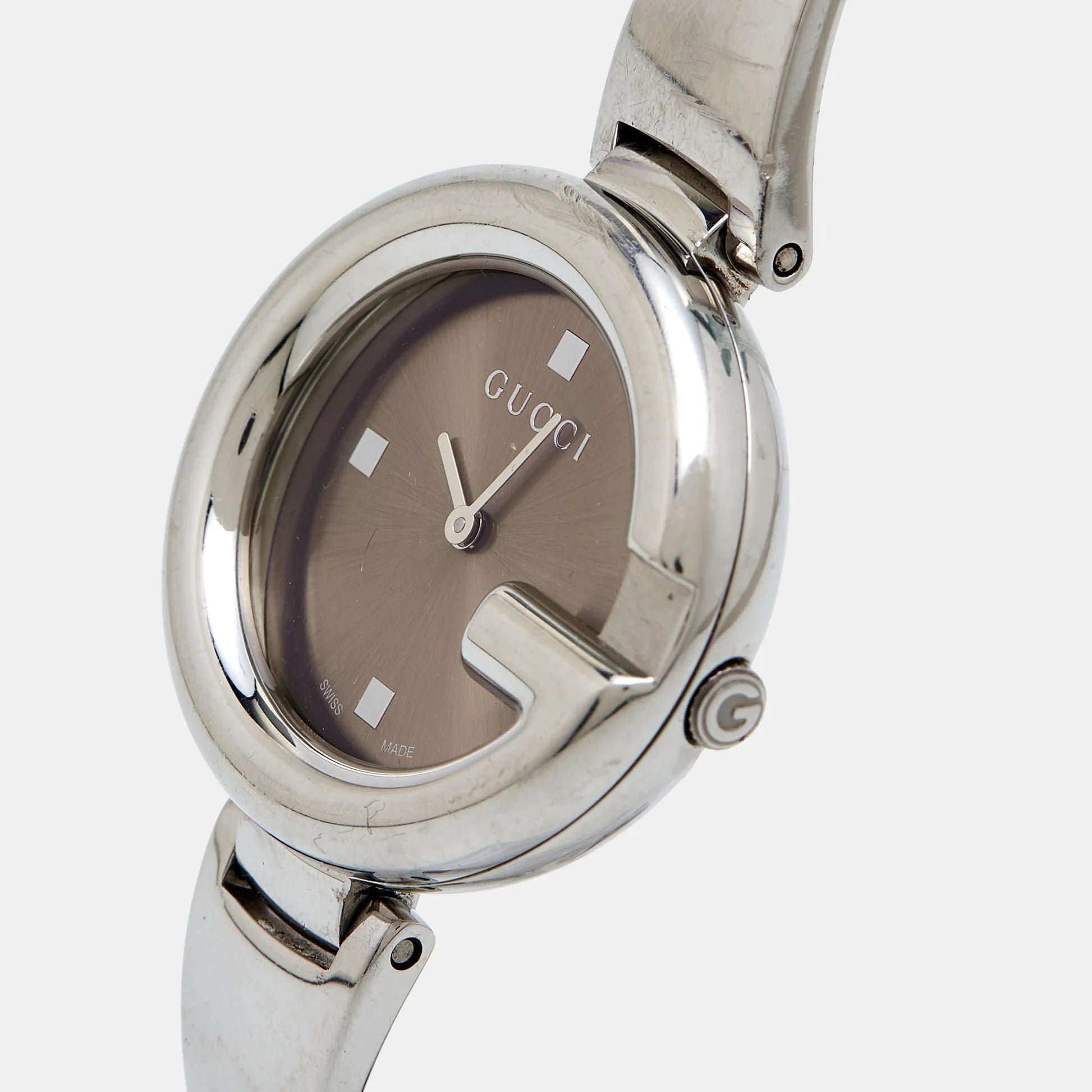  Shop Authentic Gucci Guccissima Brown Dial Silver Steel Strap Watch For Women - YA134302 - Luxxuri