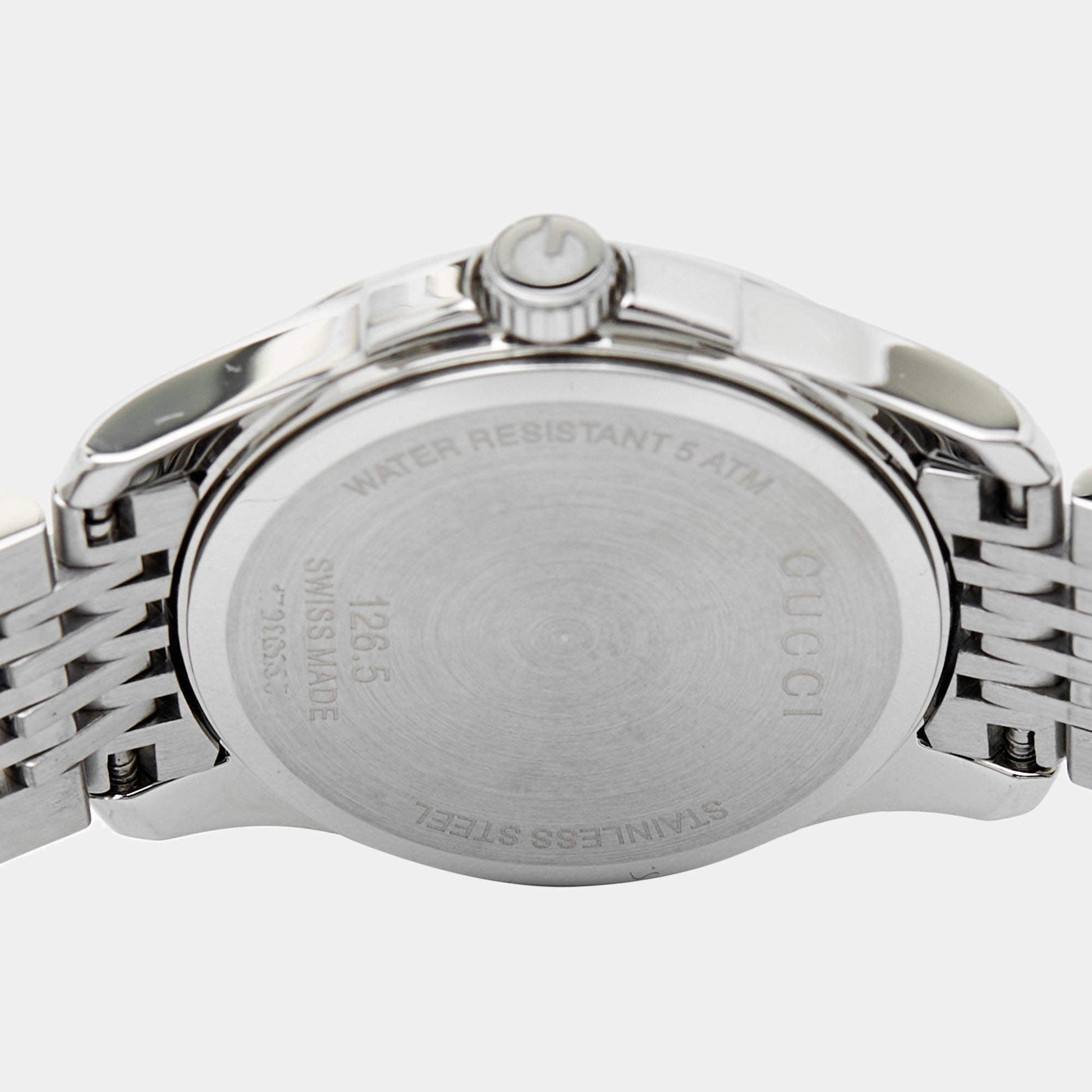  Shop Authentic Gucci G Timeless Diamonds Mother of Pearl Dial Silver Mesh Bracelet Watch For Women - YA126508 - Luxxuri
