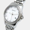 Shop Authentic Gucci G Timeless Diamonds Mother of Pearl Dial Silver Mesh Bracelet Watch For Women - YA126508 - Luxxuri