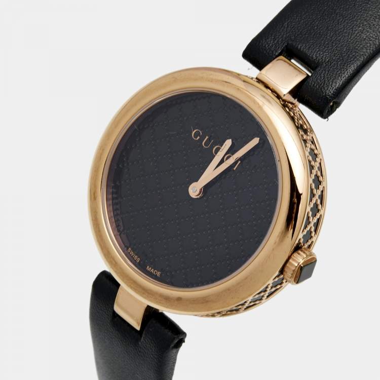 Shop Authentic Gucci Diamantissima Quartz Black Dial Black Leather Strap Watch for Women - YA141401 - Luxxuri
