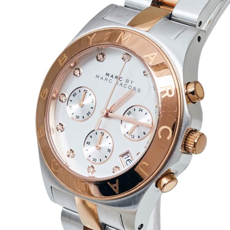  Shop Authentic Marc Jacobs Blade Chronograph Silver Dial Two Tone Steel Strap Watch for Women - MBM3178 - Luxxuri