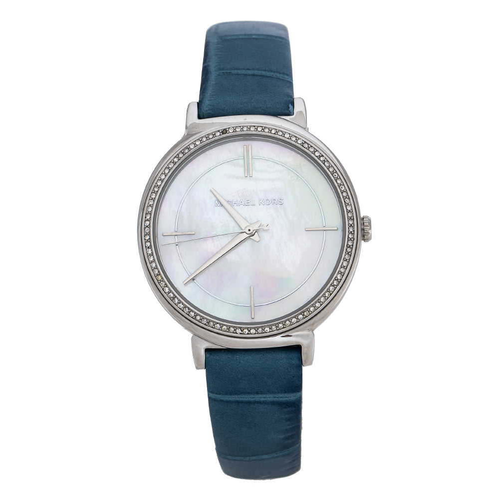  Shop Authentic Michael Kors Cinthia Mother of Pearl Dial Blue Leather Strap Watch for Women - MK2661 - Luxxuri
