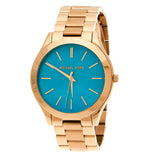  Shop Authentic Michael Kors Slim Runway Blue Mother of Pearl Dial Gold Steel Strap Watch for Women - MK3492 - Luxxuri