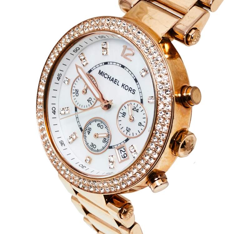  Shop Authentic Michael Kors Parker White Dial with Diamonds Rose Gold Steel Strap Watch for Women - MK5491 - Luxxuri