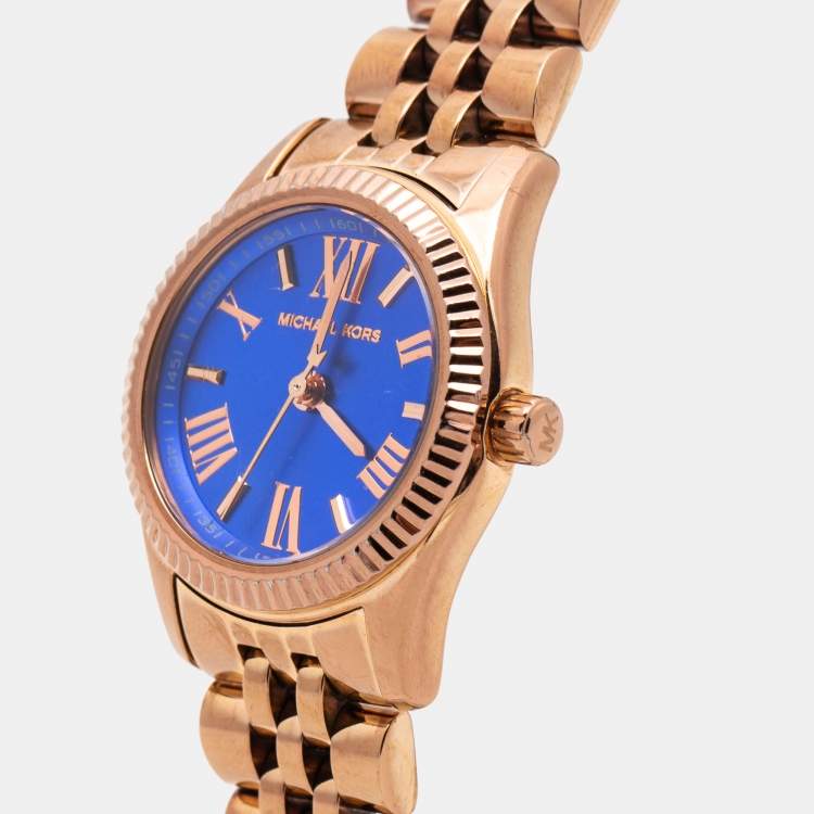  Shop Authentic Michael Kors Lexington Quartz Blue Dial Rose Gold Steel Strap Watch For Women - MK3272 - Luxxuri