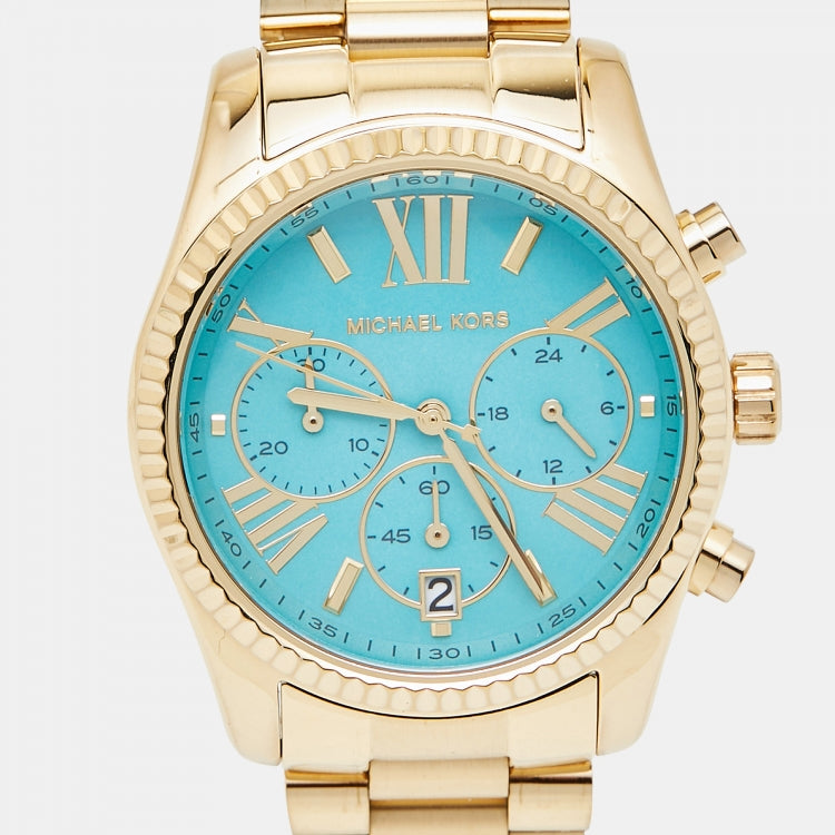  Shop Authentic Michael Kors Lexington Chronograph Blue Dial Gold Steel Strap Watch For Women - MK7216 - Luxxuri