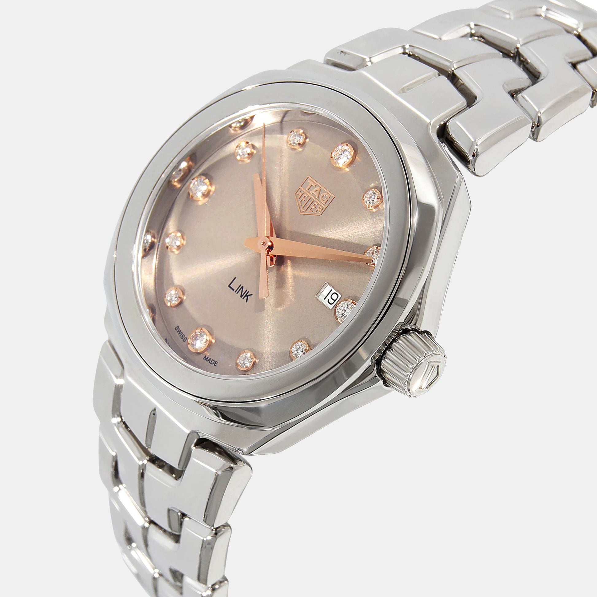  Shop Authentic Tag Heuer Link Quartz Brown Dial Silver Steel Strap Watch for Women - WBC131E.BA0649 - Luxxuri